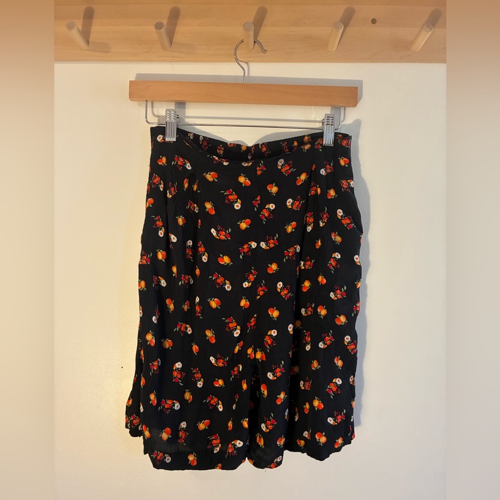 Black Floral vintage shorts with Orange Print